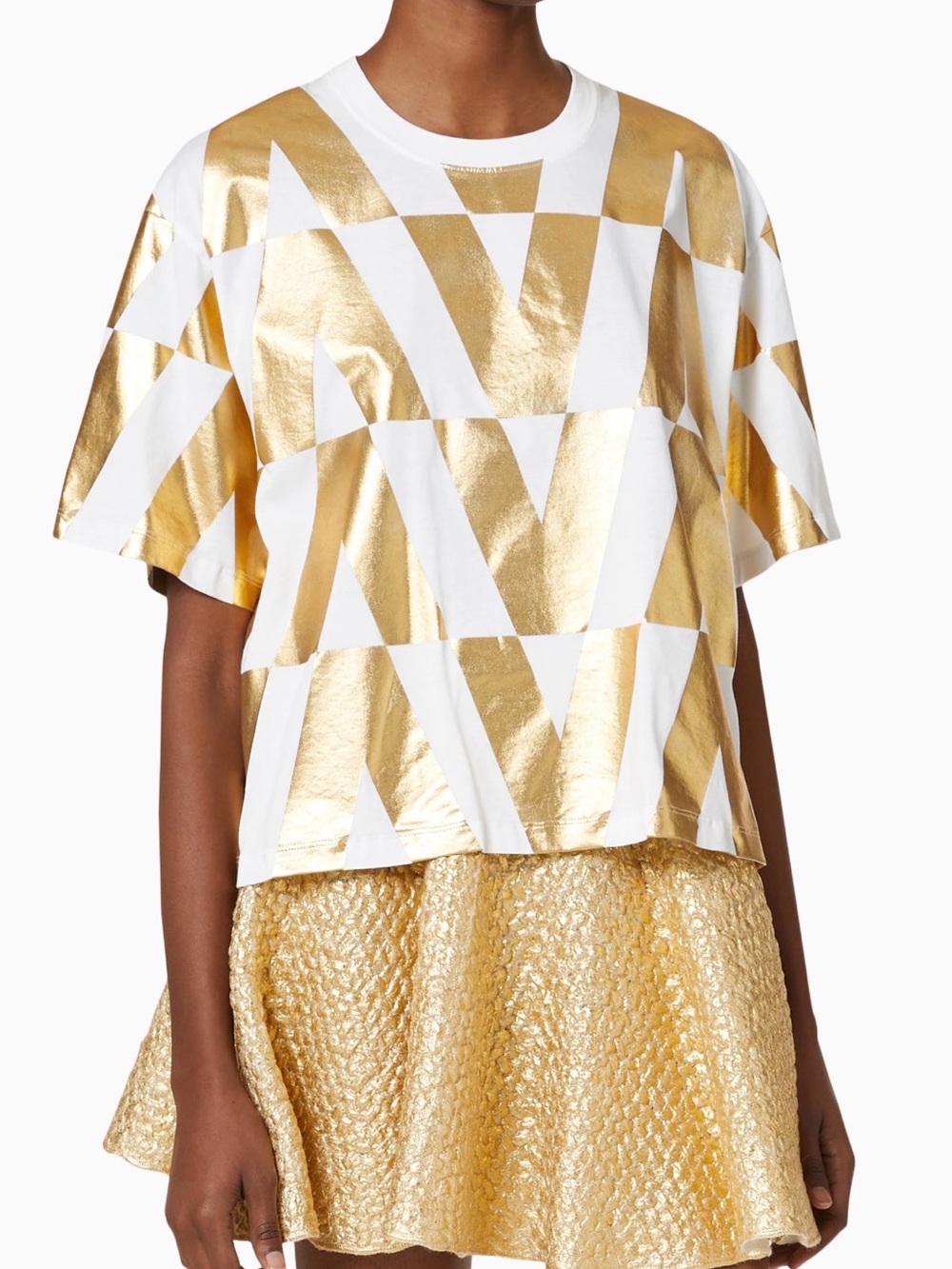 Valentino Garavani Metallic Gold and White V-Logo Tee